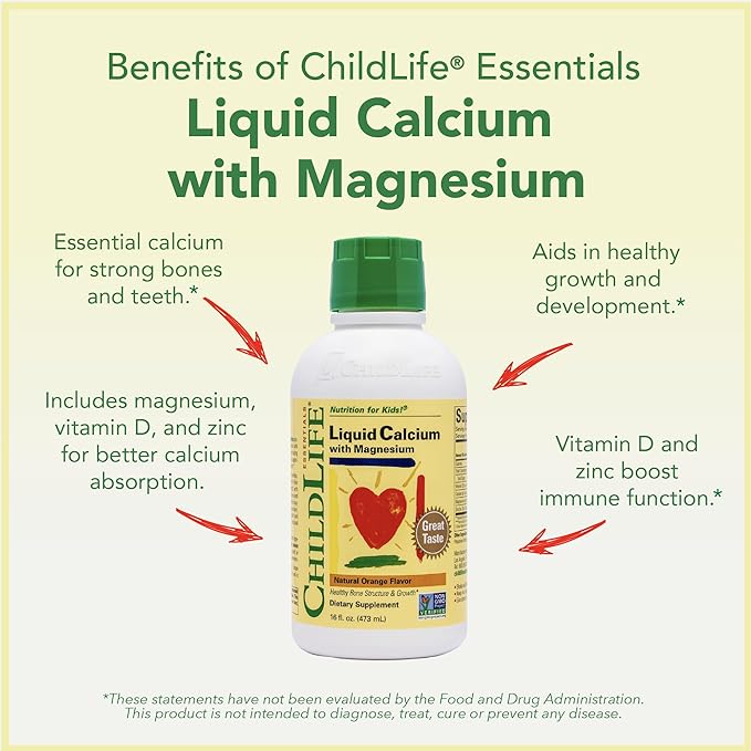 ChildLife Essentials Liquid Calcium Supplement for Kids - Baby Calcium with Magnesium Zinc and Vitamin D3 - Orange Flavor 16 fl oz (2 Pack)
