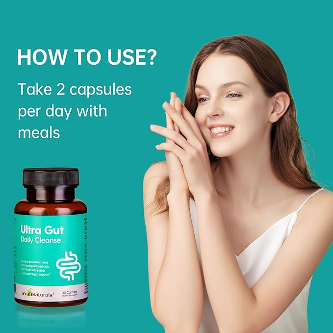 Ultra Gut Daily Cleanse - 15 Day Detox Cleanse with Cascara Sagrada Senna Leaf Psyllium Husk Dietary Fiber 2.5B CFU Probiotics Gut Health Support Non-GMO 30 Capsules (1)