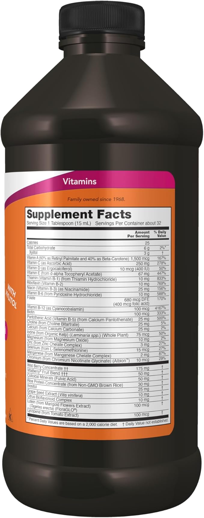 NOW Foods Supplements Liquid Multi Fast Absorption Liquid Vitamin &amp Mineral Wild Berry Flavor 16-Ounce