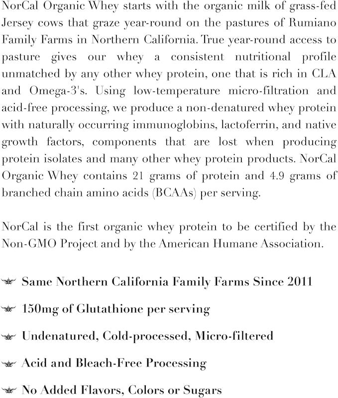 NorCal Organic Whey Protein | 100% Grass-Fed USDA Certified | Pure Clean Protein Sourced from Northern California Family Farms | Unflavored | 2 Pound (Pack of 1)