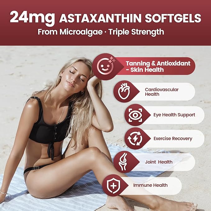 VivoNu Astaxanthin 24mg – Powerful Antioxidant Support for Skin Eyes &amp Immune System – 10-in-1 Formula with Lycopene Grape Seed Vitamin E &amp Zinc – Triple Strength 480 Softgels 2 Bag