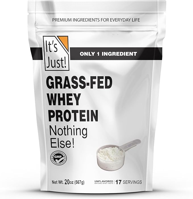 It's Just! - 100% Whey Protein Concentrate Grass-Fed Pasture Raised Made in Australia RBST/rBGH Hormone Free Premium WPC-80 No Added Flavors (Grass-Fed Unflavored 1.25 Pound)