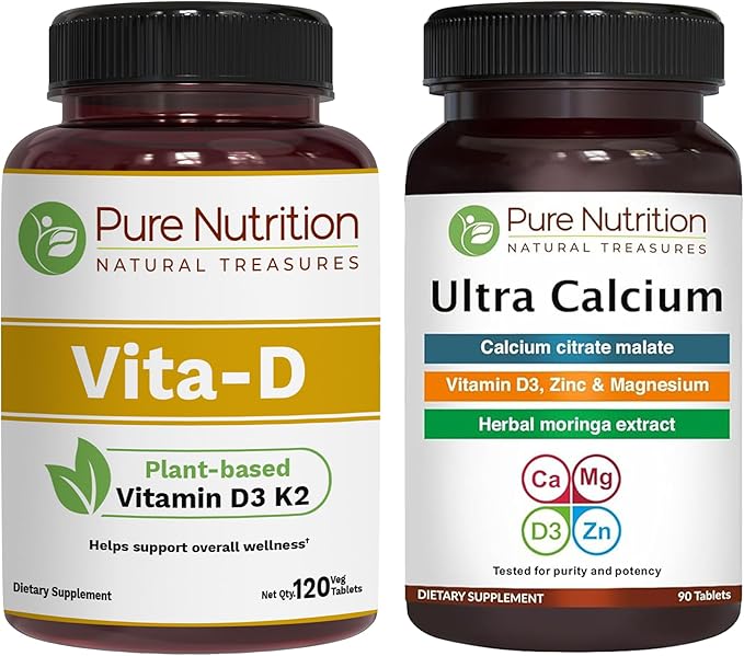 Pure Nutrition Vitamin D3 K2 120 + Ultra Calcium 90 Bundle