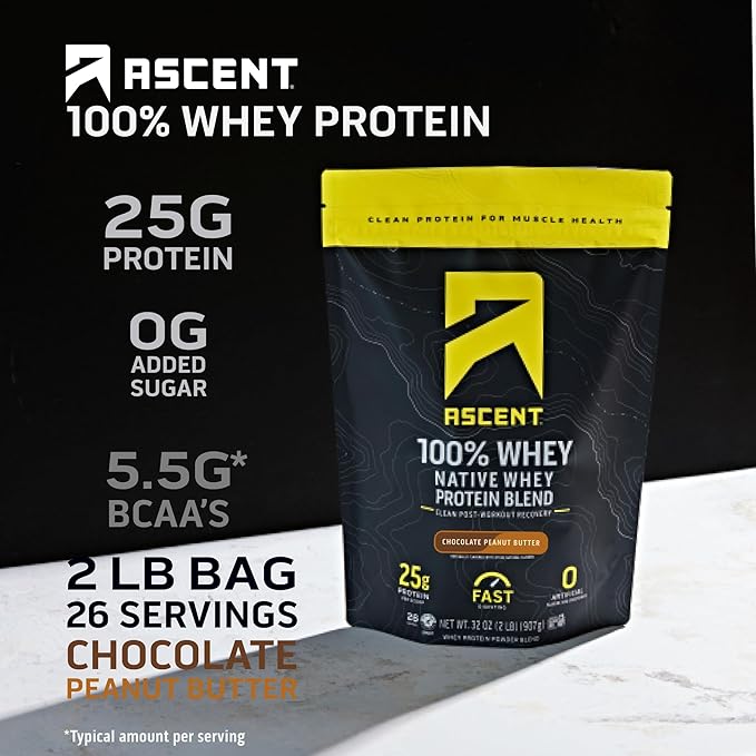 Ascent 100% Whey Protein Powder Chocolate Peanut Butter 2 lb &amp Creatine Monohydrate Powder Unflavored 45 Servings