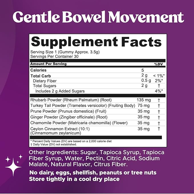 Fungiments Super Prune - Mushroom Supplement - Turkey Tail Mushrooms Fiber Rhubarb Prunes Ginger Chamomile - Debloating Constipation Relief (30 Mushroom Gummies)