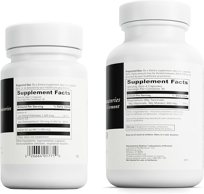 DAVINCI Labs Daily Nutrients Bundle: ADK (60 Caps) &amp Tri-Mag 300 (120 Caps) - Helps Support Bone Health Adrenal Health Heart Health &amp More* - Vegetarian Gluten Free Soy Free