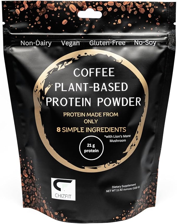 Plant-Based Protein Powder 8 Simple Ingredients Coffee &amp Lion's Mane 21 Grams Protein per Serving 11.92 Ounces