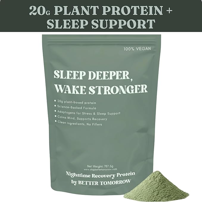 Better Tomorrow Nighttime Recovery Protein – 20g Plant-Based Pea Protein + Adaptogens | Sleep Support Muscle Recovery Stress Relief | Vegan Dairy-Free No Artificial Sweeteners