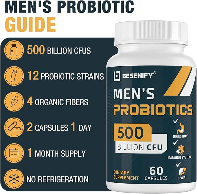 Probiotics for Men 500 Billion CFUs &amp 12 Strains Men's Probiotic with Turmeric Cranberry Goji - Probiotics for Digestive Health Immune Stomach Bloating &amp Gut Health for Men 60 Pro Biot