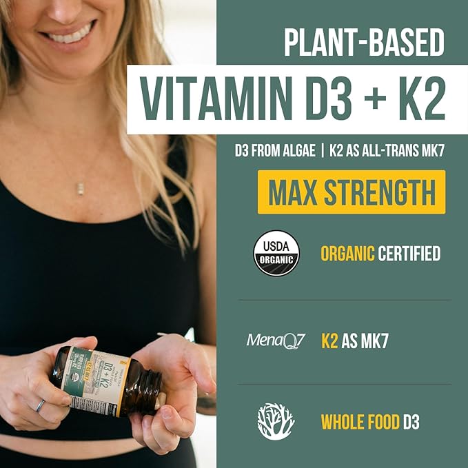 Organic Plant D3 + K2 | 10000 IU D3 + 120 mcg K2 as All-Trans MK7 from MenaQ7® - 100% Whole Food Raw &amp Vegan | Enhanced Digestion with Prebiotic &amp Superfood Complex – D3 from Organic Algae (6