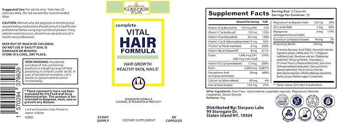 #1 Hair Formula Healthy Vitamins for Men &amp Women | Nutrients Needed for Hair Growth Maintain Healthy Skin &amp Nails Biotin &amp More 60 Capsules