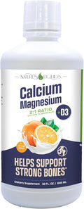 Nature's Liquids - Calcium Magnesium Supplement Liquid (2:1 Ratio) - with D3 Boron Manganese for Optimal Absorption - for Strong Bones and Teeth - Orange Vanilla Flavor - (32oz - 32 Servings)
