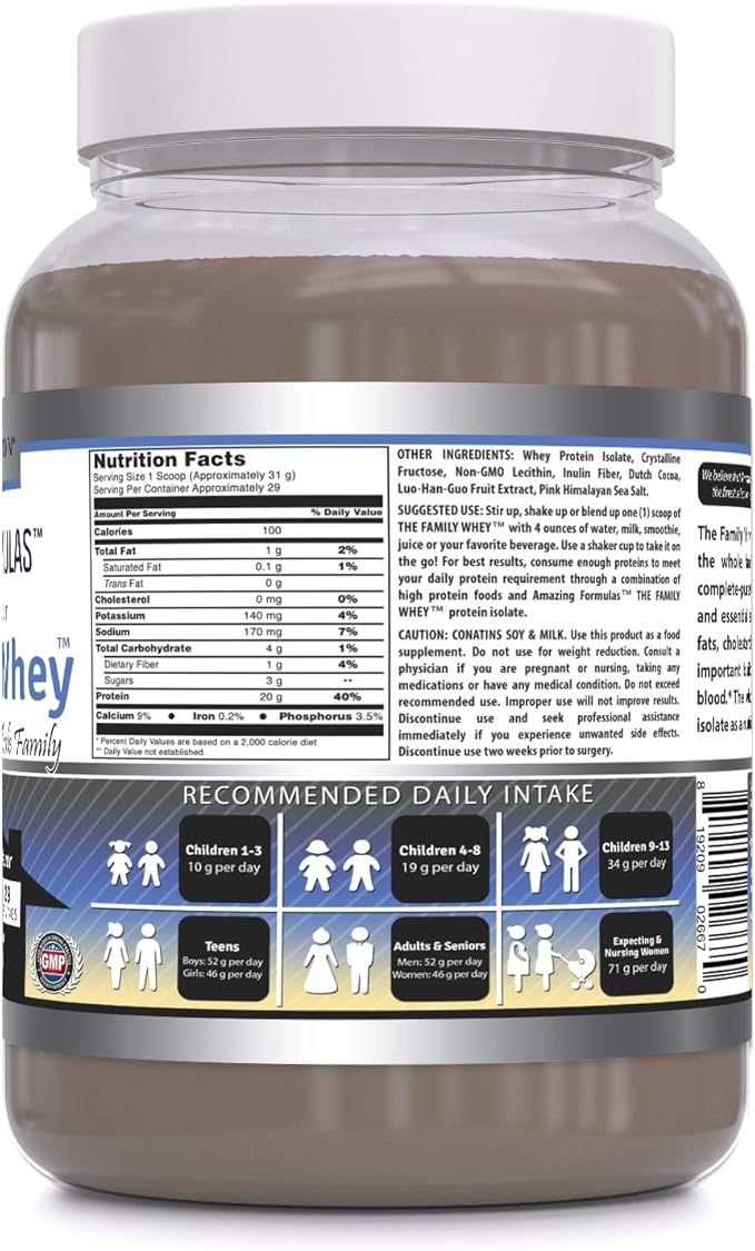 Amazing Formulas The Family Whey Protein (Isolate) Powder for The Whole Family - 2 lbs - Most Complete &amp Purest Form of Protein - Gluten Free (Cookie &amp Cream)
