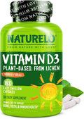 NATURELO Vitamin D - 5000 IU - Plant Based from Lichen - Natural D3 Supplement for Immune System Bone Support Joint Health - High Potency - Vegan - Non-GMO - Gluten Free - 180 Capsules