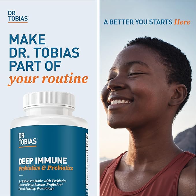 Dr. Tobias Deep Immune Probiotics &amp Prebiotics - Dual Action Digestion &amp Immune Support with PreforPro Prebiotics &amp Delayed Release Spore Forming Probiotics for Women &amp Men - 60 Capsul