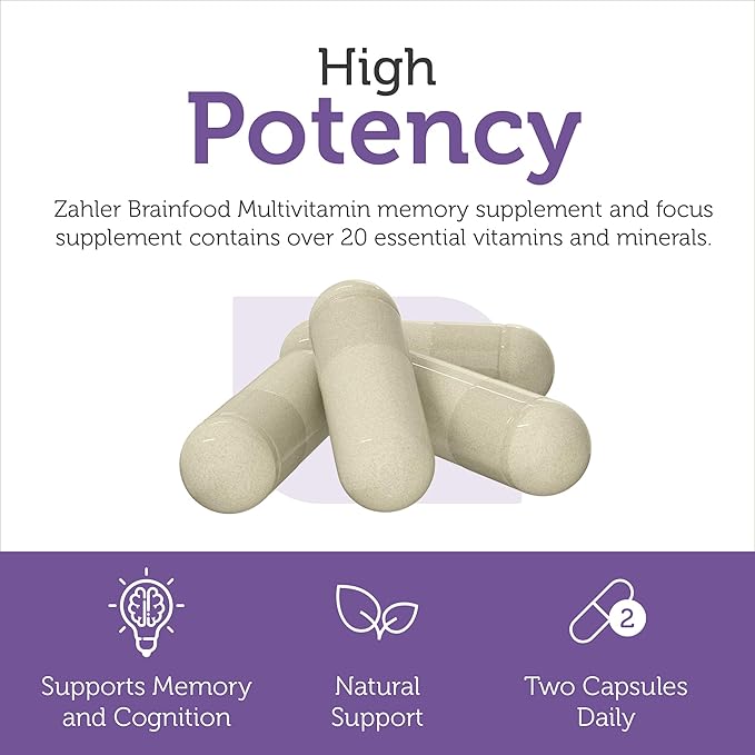 Zahler - Multivitamin Brain Supplement (60 Count) Kosher Brainfood Capsules for Adults with Neuro Factor &amp Lion's Mane - Nootropic Brain Supplements for Memory Support - Focus Mental Energy Boost