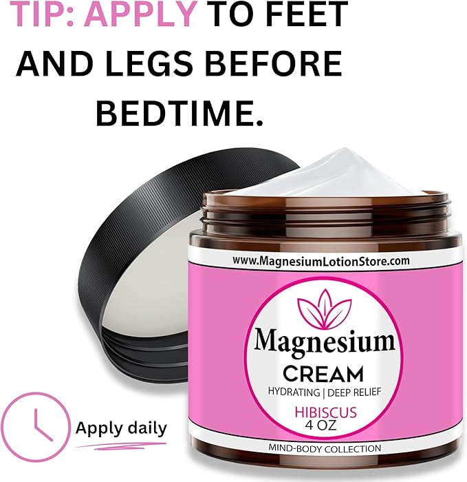 Magnesium Cream with Hibiscus Scent – Topical Magnesium Cream for Sleep Leg Cramps &amp Pain Muscle Relaxation Calm Moisturizing Supplement with Coconut Oil Shea Butter 4 oz USA Made