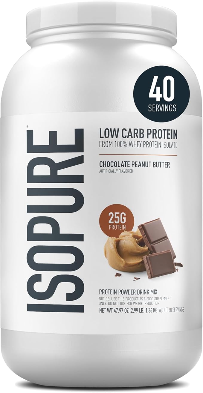 Isopure Low Carb 100% Pure Whey Isolate Protein Powder Gluten Free With Vitamins Chocolate Peanut Butter 25g Protein Per Serving 3 Lbs 40 Servings (Packaging May Vary)