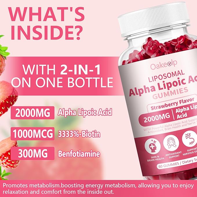 2 Pack Liposomal Alpha Lipoic Acid Gummies 2000mg GummiesHigh Potency ALA Complex Biotin &amp Benfotiamine for Antioxidant Brain Health and Nerve* SupportLiposomal Enhance 98% Absorption
