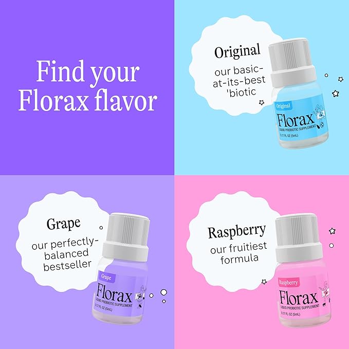 Florax - Liquid Probiotic - On-The-go Gut Support for Women Men and Children - Vegan Gluten Free Lactose Free Soy Free and Preservative Free - Grape Flavor - 5 Vials