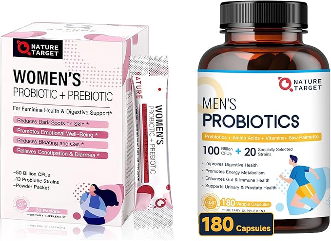 NATURE TARGET Probiotics Powder for Women &amp Probiotics for Men 180 Capsules