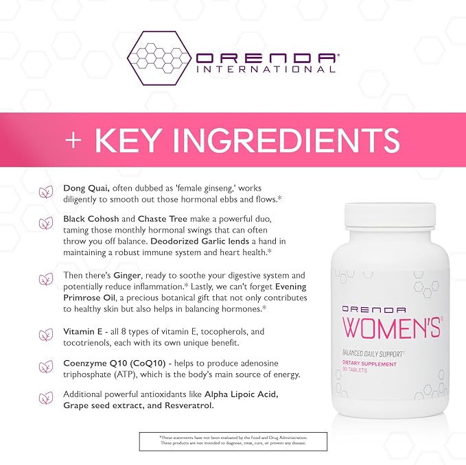 Orenda Women's Multivitamin -Blend Dong Quai &amp Black Cohosh Vitamins Minerals Hormonal Balance Immune and Heart Health - 90 Tablets