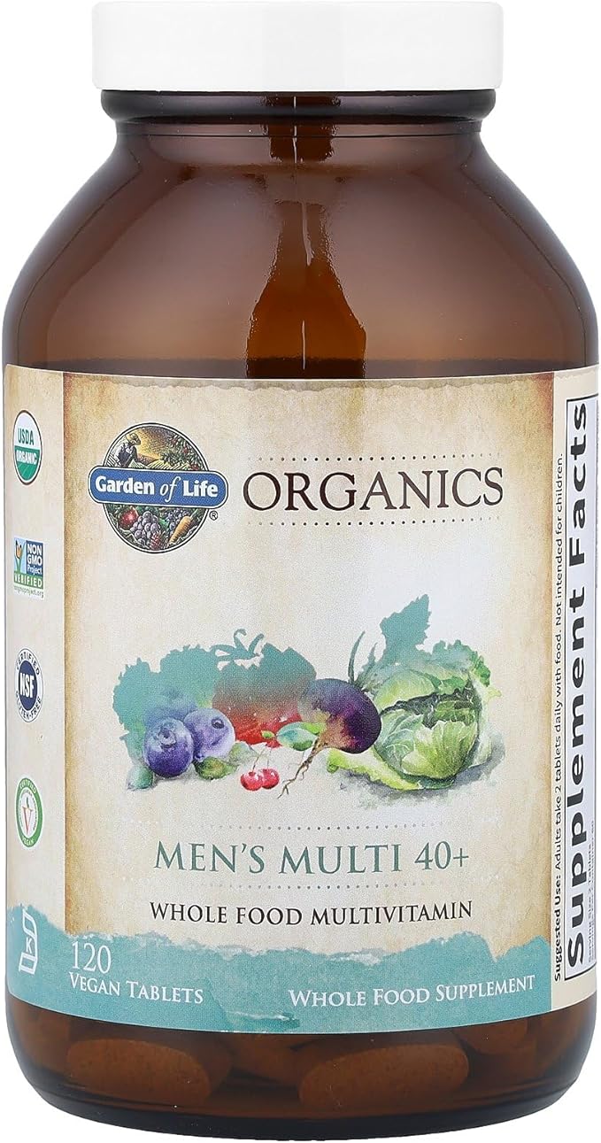 Garden of Life Organics Whole Food Multivitamin for Men 40+ 120 Tablets Vegan Mens Multi for Health &amp Well-Being Certified Organic Whole Food Vitamins &amp Minerals for Men Over 40 Mens Vitamins