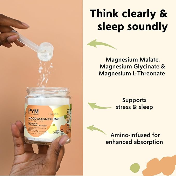 PYM Mood Support Magnesium Bundle – 30-Serving Jar + 10-Serving Stick Packs | Magnesium Glycinate L-Threonate &amp Malate | Vegan Non-GMO Made in USA