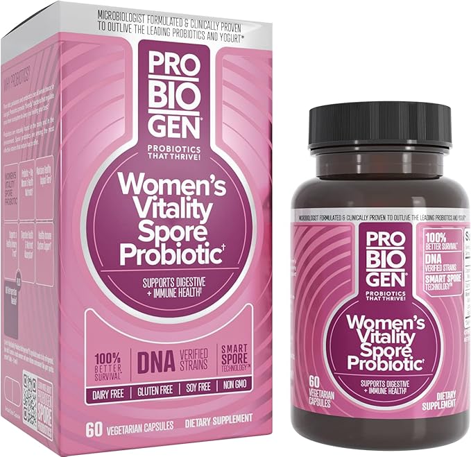Women’s Daily Probiotic Supplement – Vitality Probiotic with Smart Spore Technology Lactobacillus Cultures Gut &amp Vaginal Health Support Gluten-Free Non-GMO - 60 Capsules