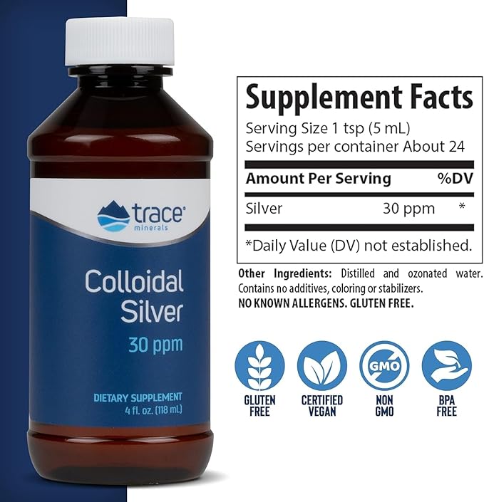 Trace Minerals Colloidal Silver - Pure Colloidal Silver Supplement for Immune Support - Natural Mineral Drops - High-Potency Formula - Gluten-Free - Vegan - 4 fl oz (12 Servings)