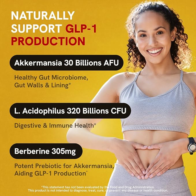 Akkermansia Muciniphila Probiotics 320 Billion CFU| Probiotic and Prebiotic | Akkermansia Probiotics for gut health | Inulin Prebiotic Fiber Capsules Astaxanthin &amp Berberine &amp Chromium | 120 c