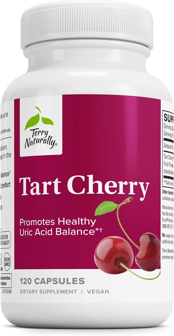 Terry Naturally Tart Cherry - Antioxidant Supplement to Support Healthy Uric Acid Balance &amp Joint Health - Nutritional Supplement - Dietary Supplement to Aid Recovery After Exercise - 120 Capsules