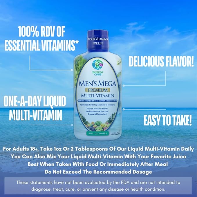 Premium Liquid Multivitamin for Men | Sugar Free Men’s Multi-Vitamin | 100+ Vitamins Minerals &amp Amino Acids to Support Muscle Heart Brain Health &amp Energy | 98% Absorption Rate | Non-GMO | 3