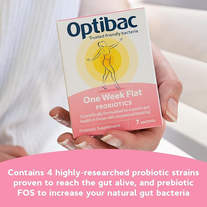 Optibac Probiotics One Week Flat - Vegan Probiotic Supplement for Digestion Gut Health &amp Occasional Bloating 5 Billion CFU - 7 Sachets
