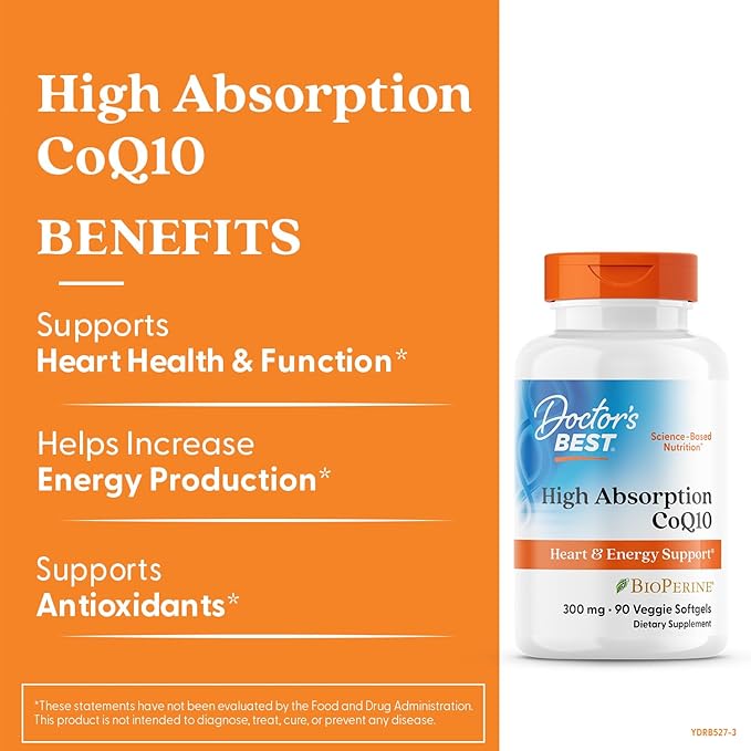 Doctor's Best High Absorption CoQ10 300mg with BioPerine Supplement - Coenzyme Q10 Softgels for Heart Health &amp Antioxidant Support CoQ10 300 mg for Women &amp Men Non GMO - 90 Veg Softgels