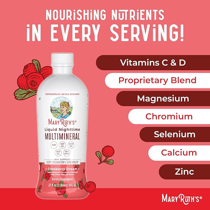 MaryRuth's Multivitamin Gummies for Women (Strawberry) &amp Liquid Nighttime Multimineral (Cranberry) | Clean Label Project Verified® | Vegan | Beauty Bedtime &amp Overall Health