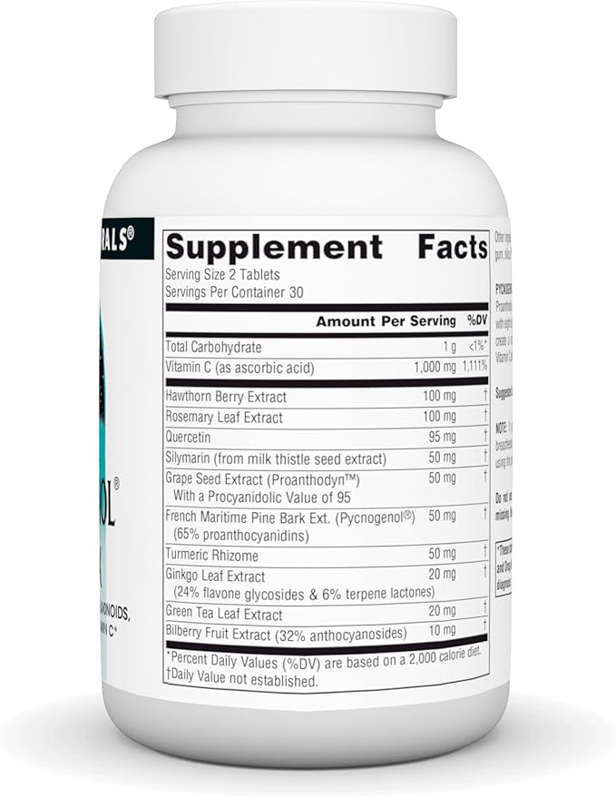 Source Naturals Pycnogenol Complex - Antioxidant Formula Rich in Flavonoids Proanthocyanidins &amp Vitamin C - 60 Tablets