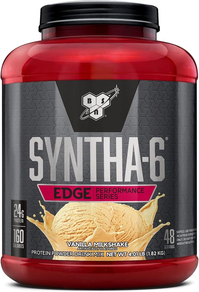 BSN SYNTHA-6 EDGE Protein Powder Vanilla Flavored Powder with Hydrolyzed Whey Micellar Casein for Muscle Gain Low Sugar 24g Protein Vanilla Milkshake 48 Servings 4.01 Pound (Pack of 1)