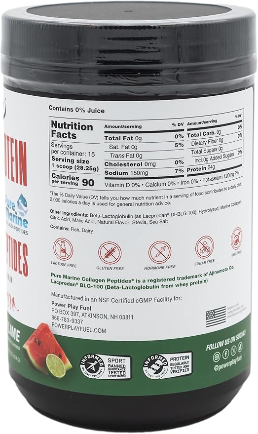 Clear Protein &amp Collagen Peptides Protein Powder Drink Mix - Naturally Sweetened &amp Flavored Gluten Free Lactose Free - Protein + Marine Collagen - 15 Servings (Watermelon Lime)