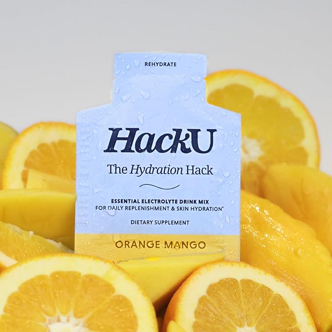 HackU Hydration Hack Electrolyte &amp Skin Hydration Packets – Sugar Free Bloat-Free Drink Mix with Magnesium Hyaluronic Acid &amp Ceramides for Daily Glow &amp Moisture Support