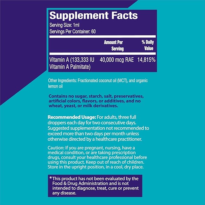 I'm Powered Two Day Vitamin A - 2 oz Natural Vitamin A Drops 400000 IU per Serving (3 ml) Supports Immune Health