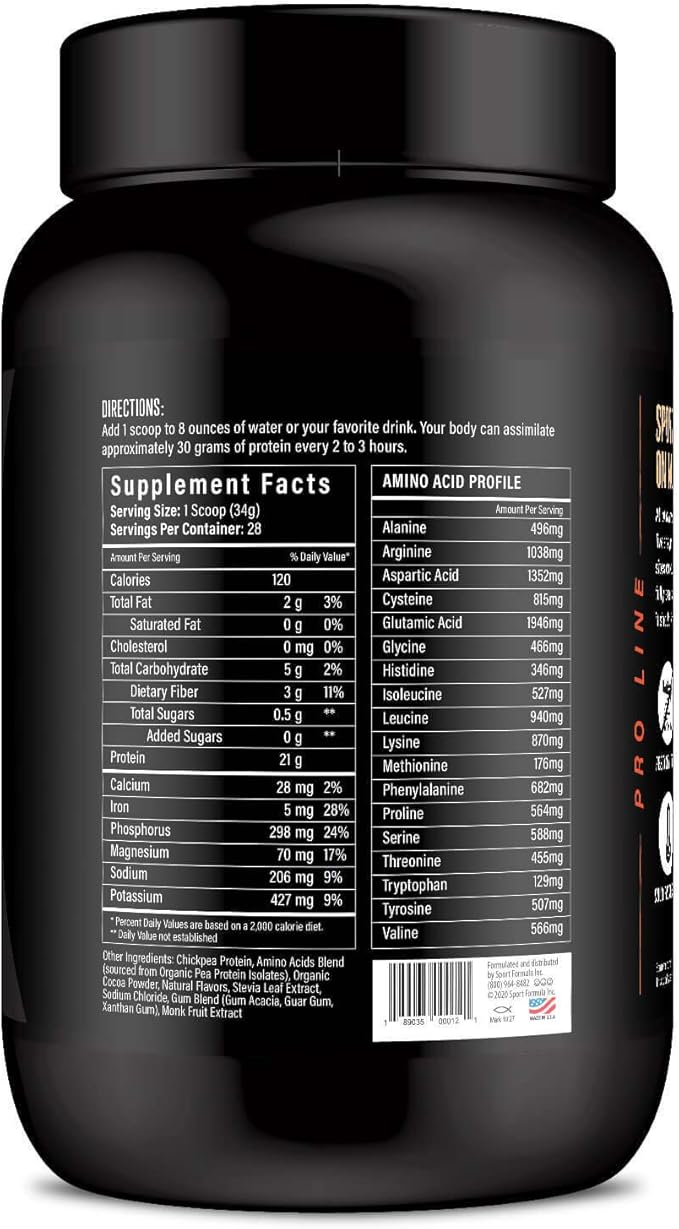 Sport Formula Chickpea Protein Powder Organic and Vegan Plant Based Protein All Natural Protein Powder with Essential Amino Acids Chocolate Flavor only 2 net Carbs with 21 Grams Protein