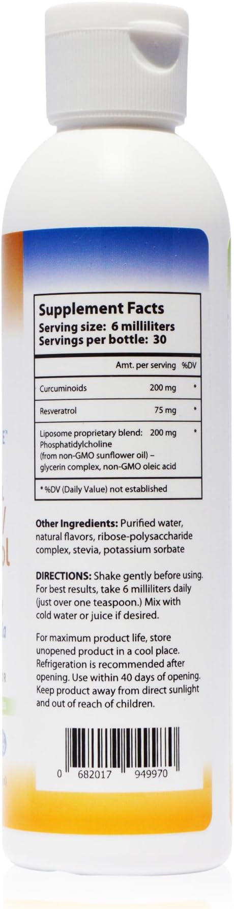 Liposomal Curcumin (Tumeric) and Resveratrol Two Powerful antioxidants Alcohol Free No Soy or Gluten Non-GMO Sunflower Oil