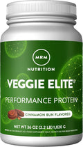 MRM Veggie Elite Performance Protein - Cinnamon Bun Plant-Based Powder 24g Protein per Serving with BCAAs &amp Digestive Enzymes Clinically Tested - Vegan Gluten-Free - 30 Servings