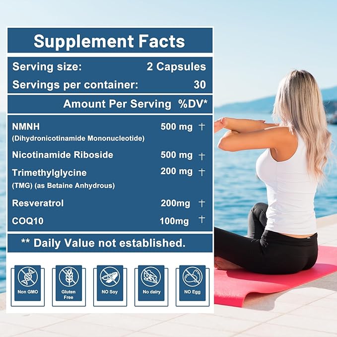 500mg NMNH NMN Supplement Alternative with NR TMG Resveratrol COQ10 NAD Supplement Anti Aging Energy Boost NAD+ Levels 60 Capsules