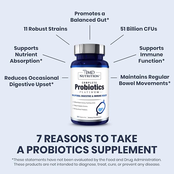 1MD Complete Probiotics Platinum | Supports Digestive Health | with Nourishing Prebiotics 51 Billion Live CFU 11 Strains Dairy-Free | 30 Vegetable Capsules (3-Pack)