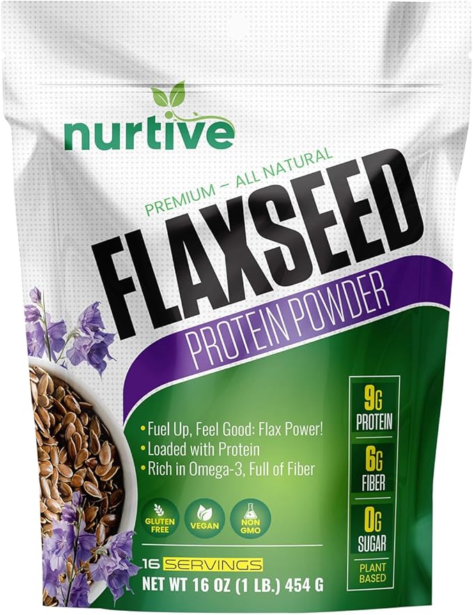 Flaxseed Protein Powder - Plant-Based Rich in Omega-3 and Antioxidants - Ideal for Post-Workout Recovery - Nutritional Boost for Smoothies &amp Baking - Non-GMO &amp Gluten-Free (16 oz / 454g)