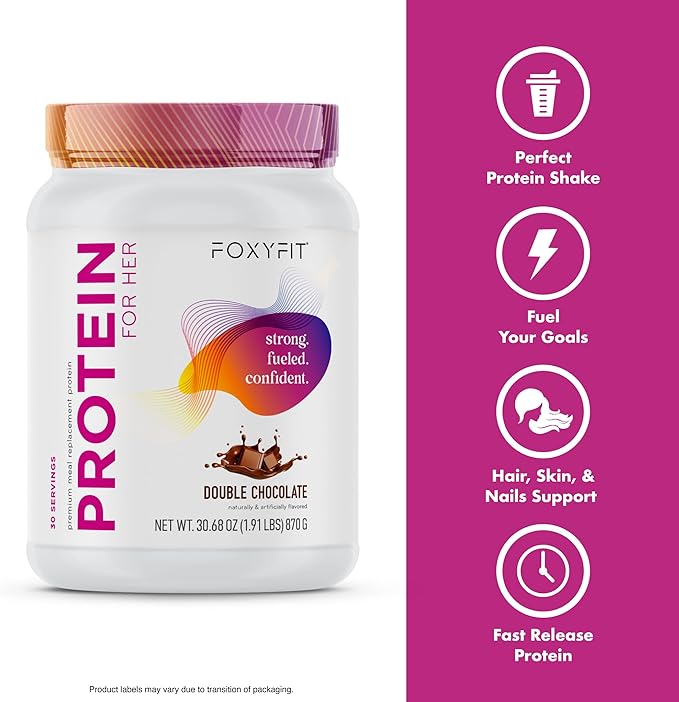 FoxyFit Protein for Her Double Chocolate Whey Protein Powder with CLA and Biotin for a Healthy Glow (1.85 lbs)