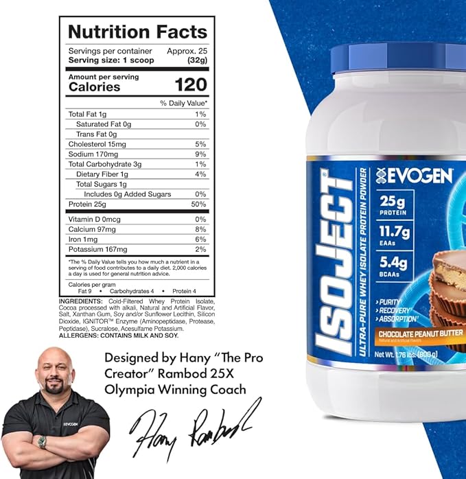 Evogen Isoject - Whey Protein Isolate | Ultra-Pure Whey Protein Powder with Ignitor Enzymes BCAAs and EAAs | Enhanced Absorption &amp Recovery | Chocolate Peanut Butter | 25 Servings