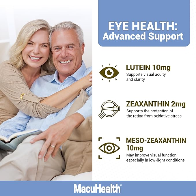 Macuhealth Plus+ Eye Vitamins Supplement for Adults - 90 Day Supply with Lutein Zeaxanthin and Meso-Zeaxanthin - Unflavored Vitamin for Eyes